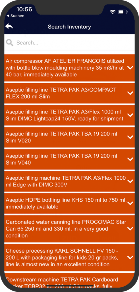 screenshot of the inventory screen from the ugm app