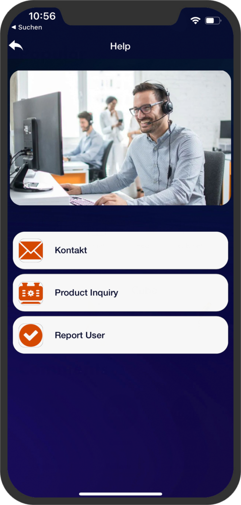 screenshot of the support screen from the ugm app
